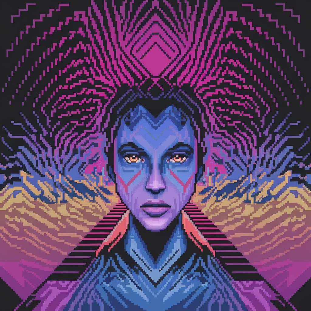 Vibrant Abstract Pixel Art with Pointillism Texture