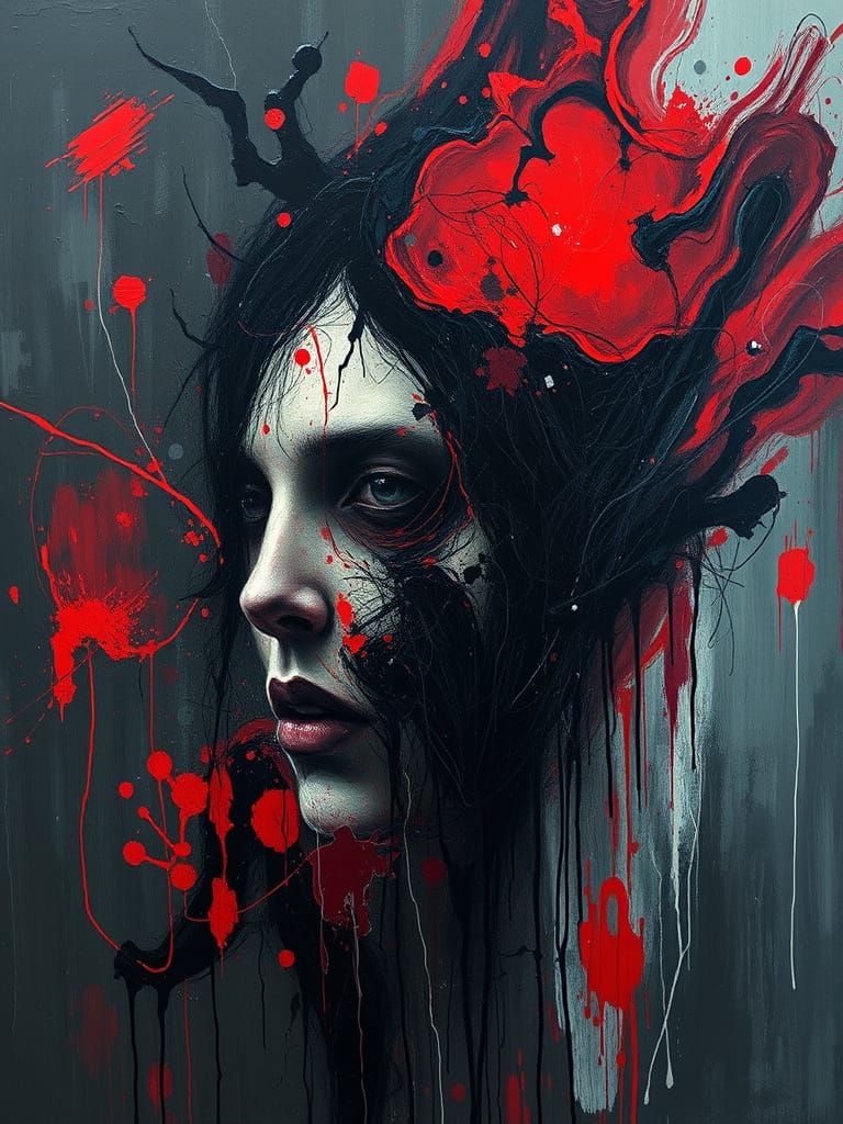 Abstract Expressionism Painting of Psychological Unraveling