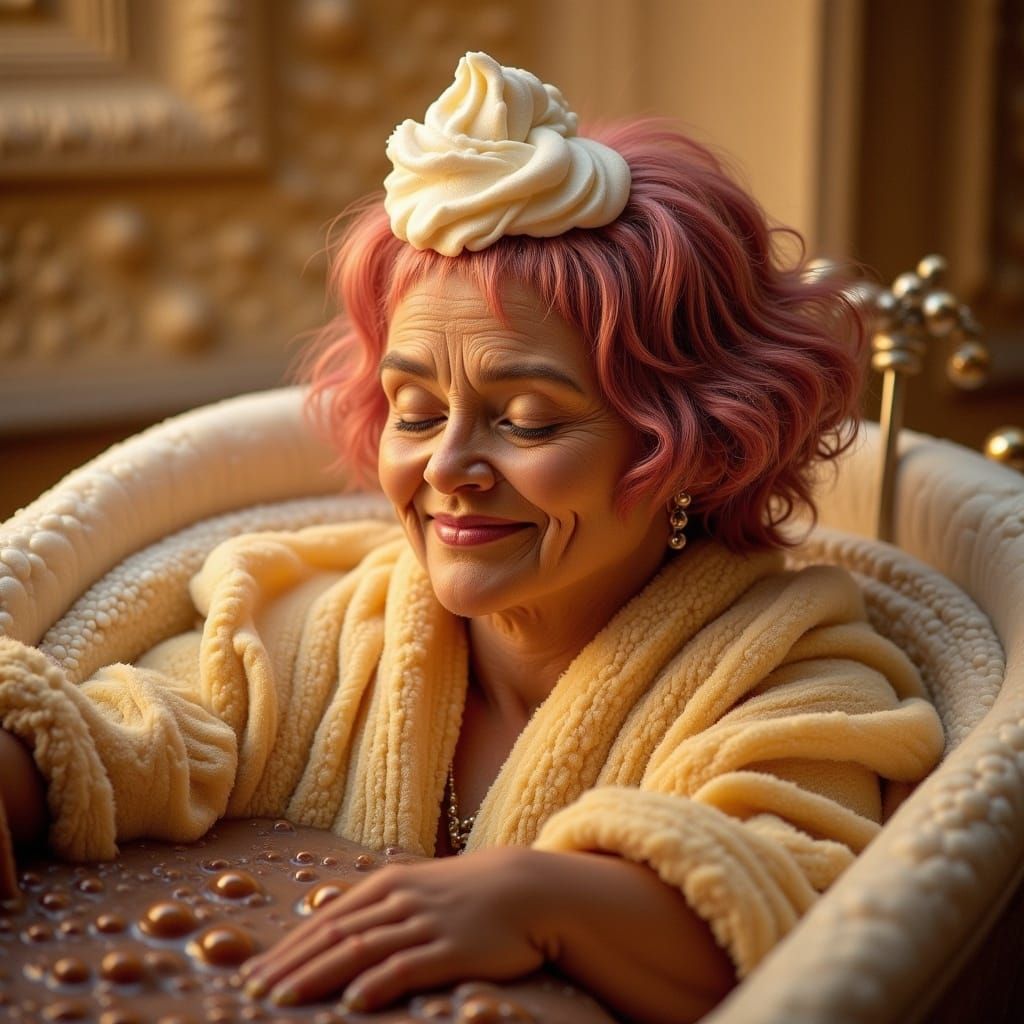 Vintage Bath Scene with Warm Colors and Whipped Cream