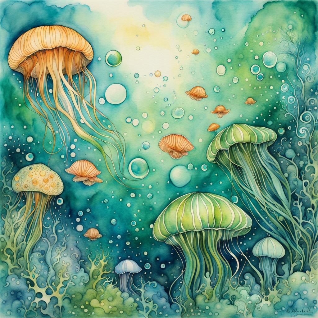 Underwater Kingdom: Surreal Watercolor Ink Splash Art