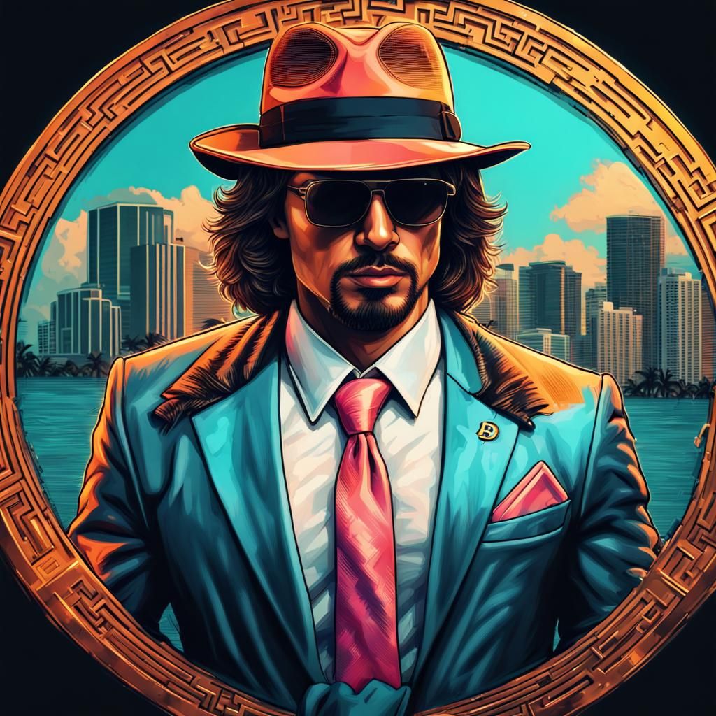 Undercover Detective with Bitcoin in Miami Vice Style