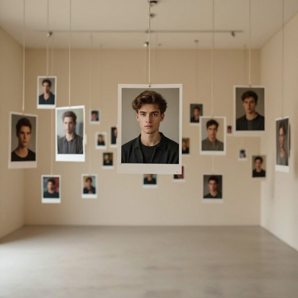 Minimalist Room with Photographs of Young Man
