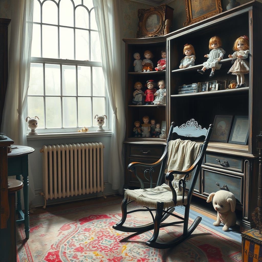 Haunted Victorian Nursery in Vibrant Oil Pastel Style