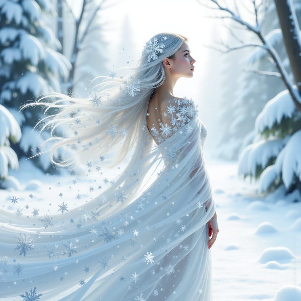 Anime Woman in Snow, Digital Watercolor Painting