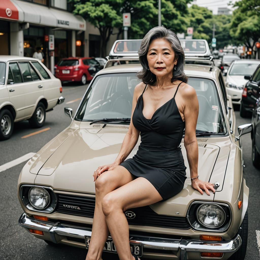 Sensual Japanese Lady Posing with Toyota Corolla