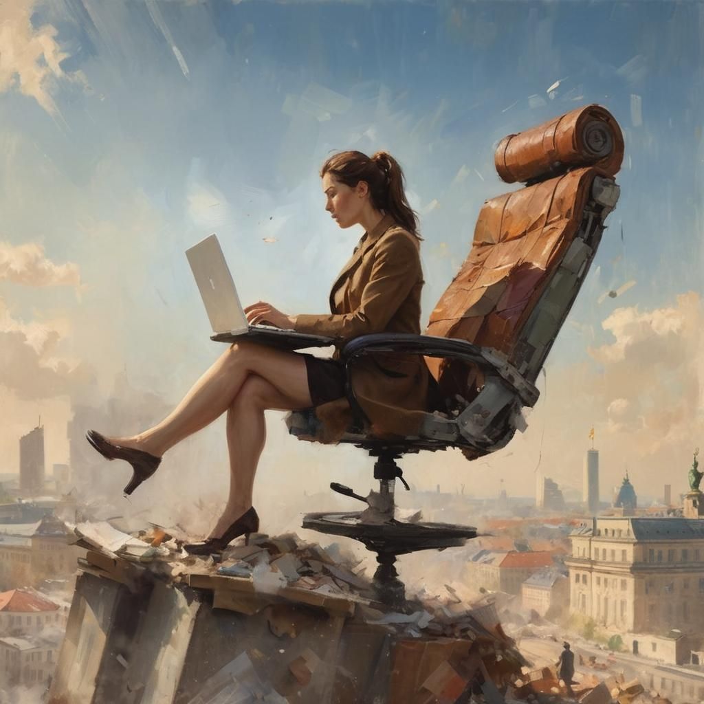 Woman Working in Berlin, Impressionist Painting