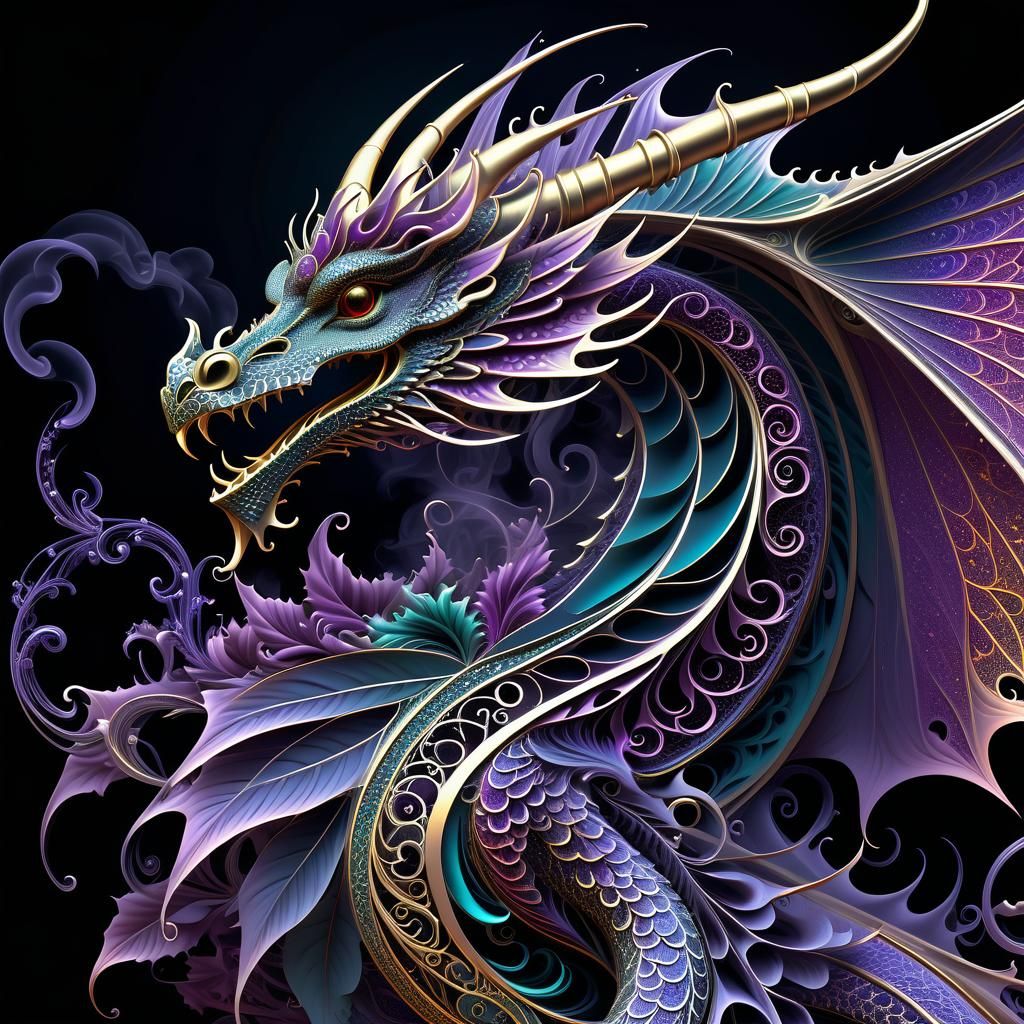 Stylized Campanula Dragon with Fractal Feathers