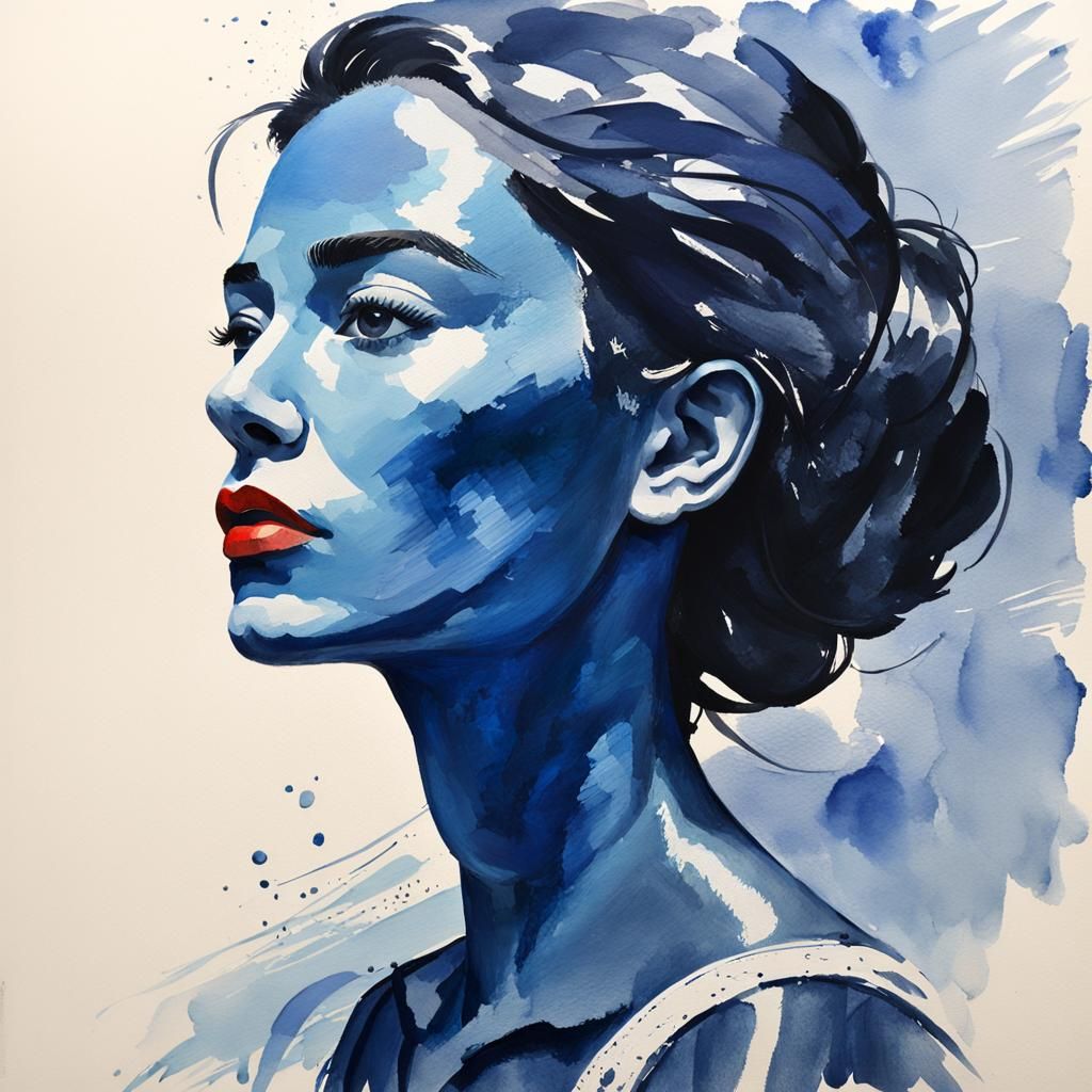 Woman in Gouache and Watercolor Impressionist Style