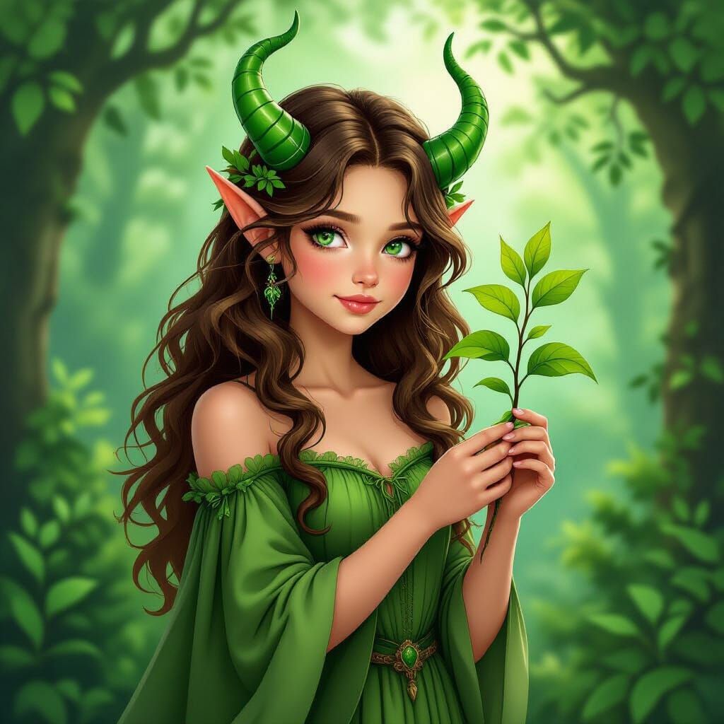 Dragon Girl with Sapling in Whimsical Fantasy Art Style