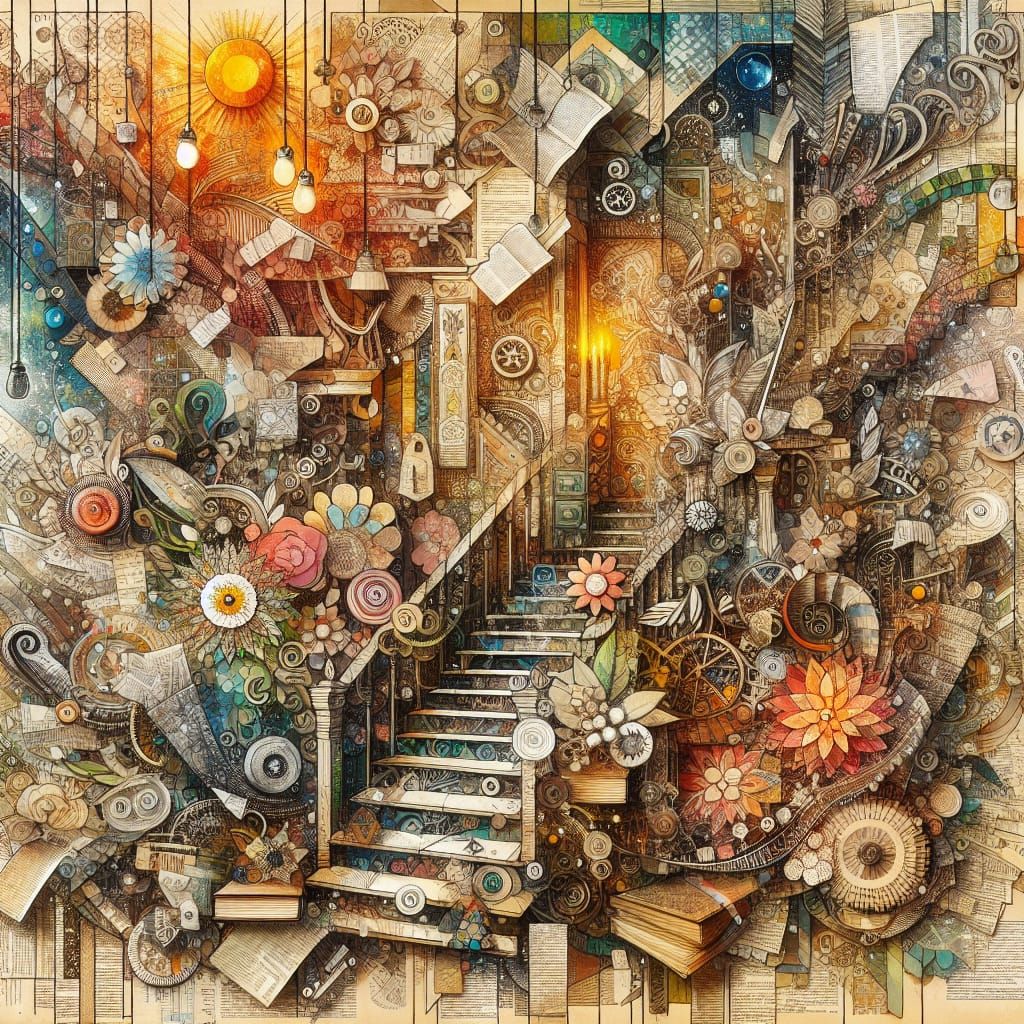 Vibrant Floral Wonderland in Mixed Media Style