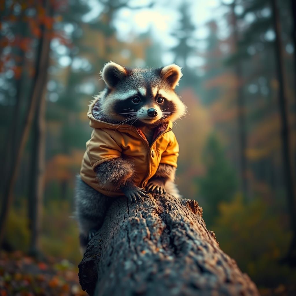 Raccoon in Forest, Hyperrealistic Digital Art