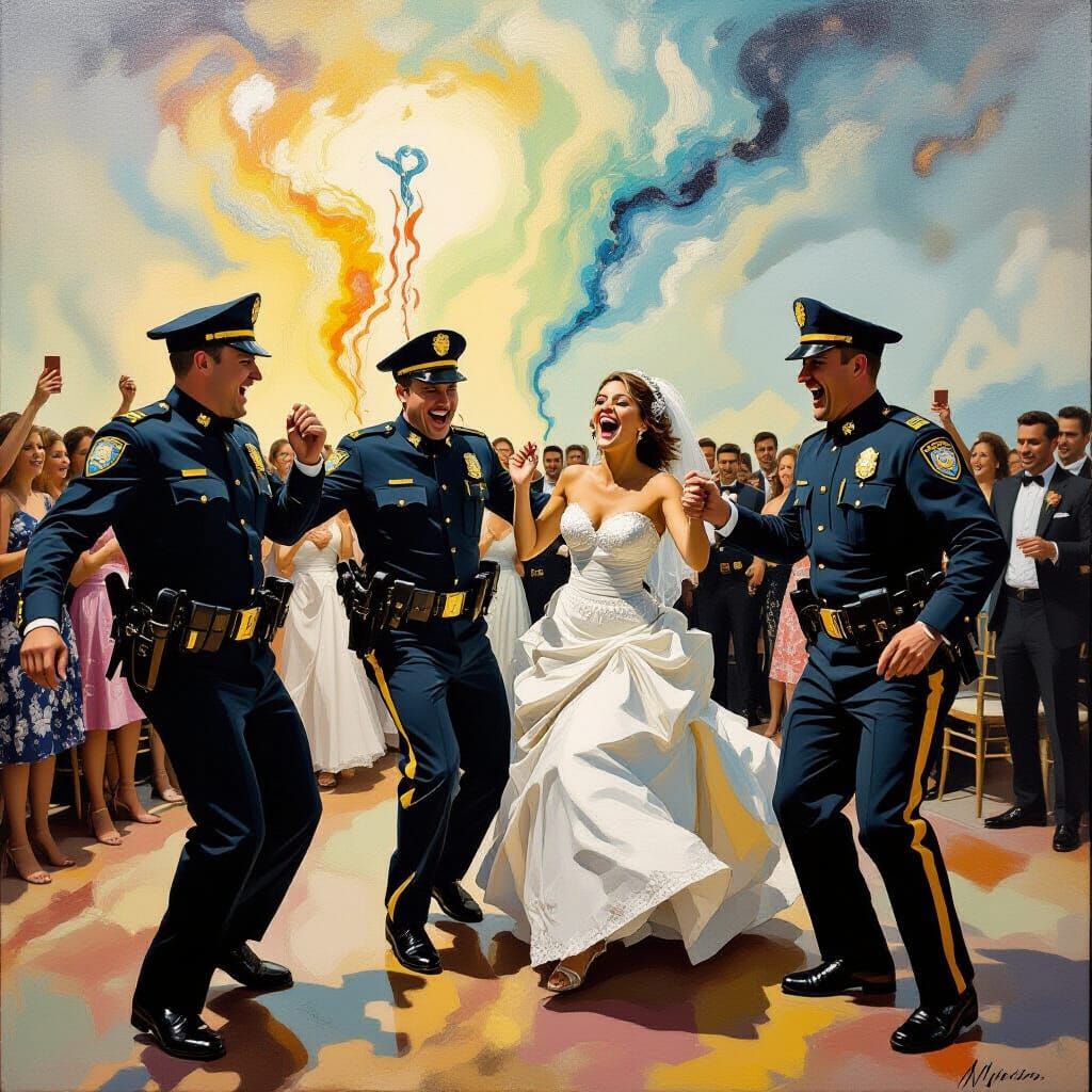 Surreal Wedding: Goofy Policemen Dance in Dali Style