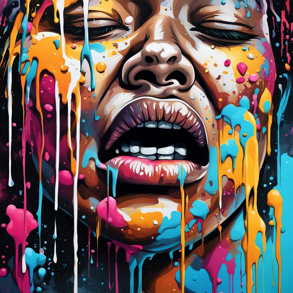 Crying Woman in Graffiti Splash Art Style