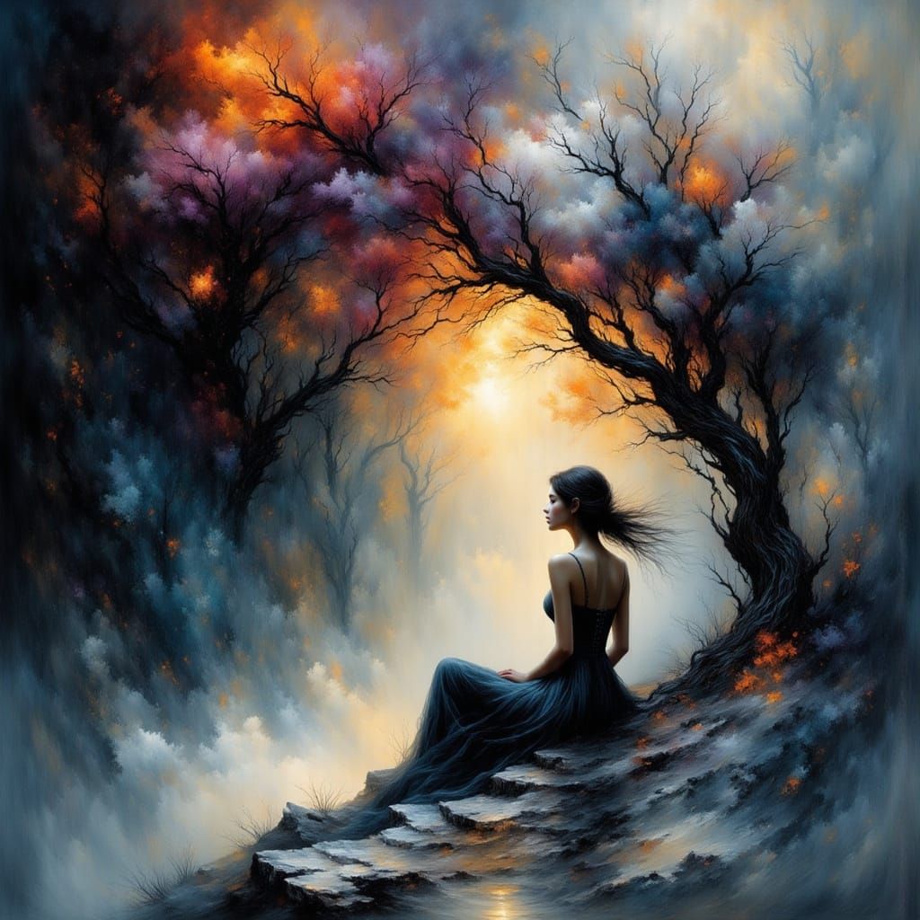 Ethereal Woman in Dreamy Art Nouveau Style