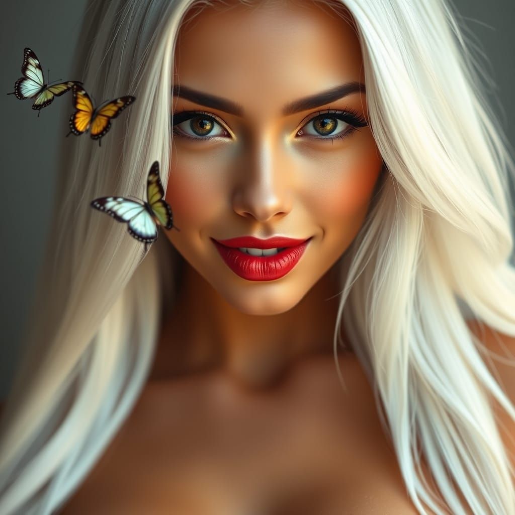 Glamorous Young Woman with Lush Bosom and Piercing Gaze