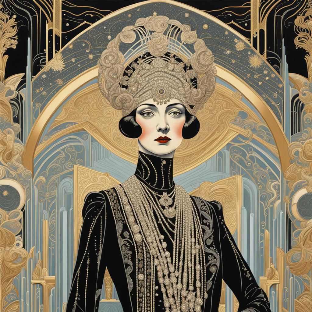 Glamorous Art Deco Lady in Art Nouveau Style