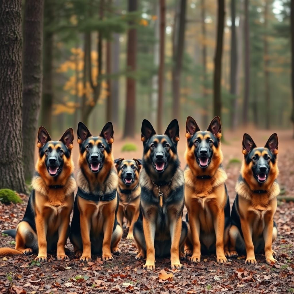 German Shepherd Pack in Forest Landscape