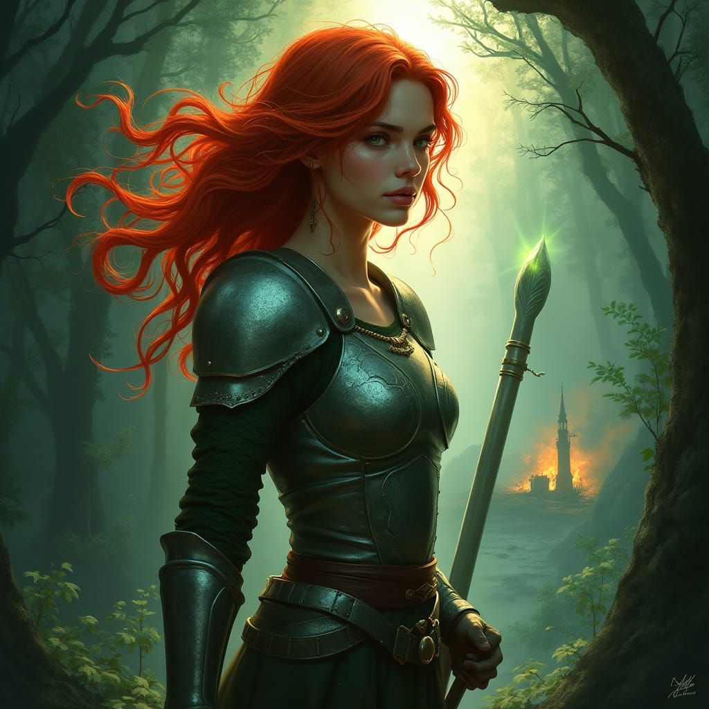 Young Woman's Grief and Strength in Dark Forest