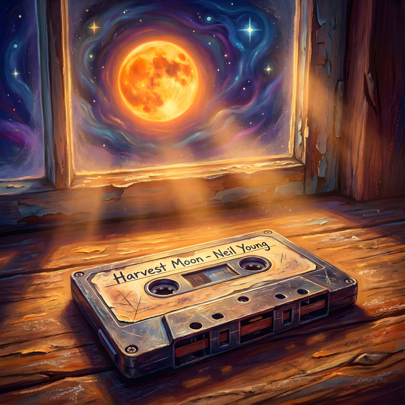 Harvest Moon Cassette on Table with Orange Moon