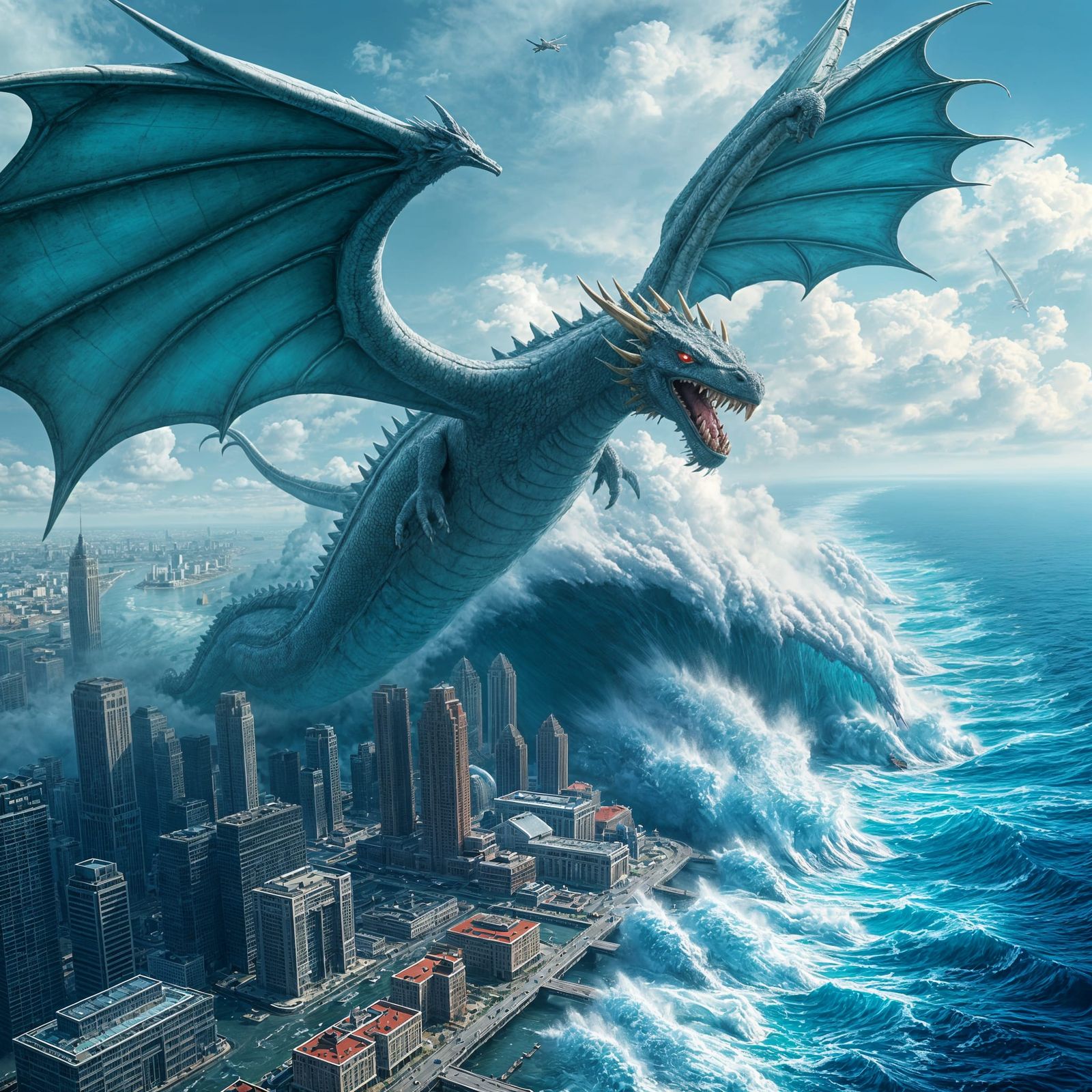 Colossal Tsunami Dragon Attacks Metropolis