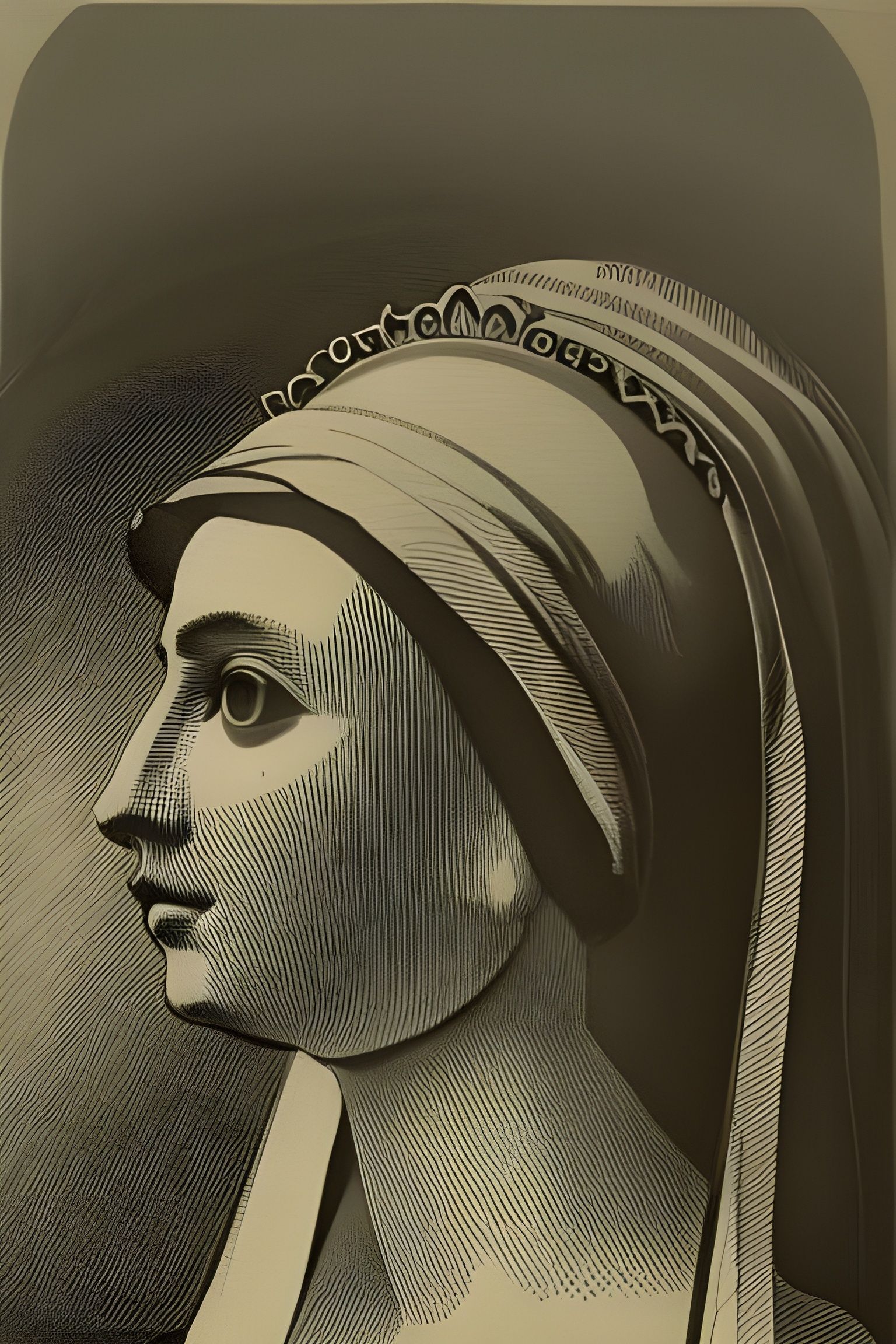 Monochrome Gravure Portrait of 18th Century Woman