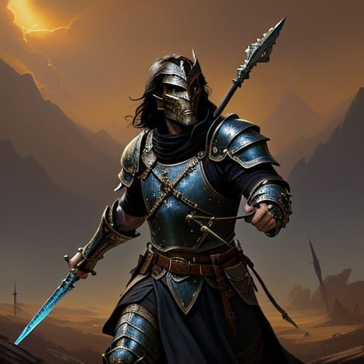 Heroic Cleric Battles On Battlefield in Golden Hour Light