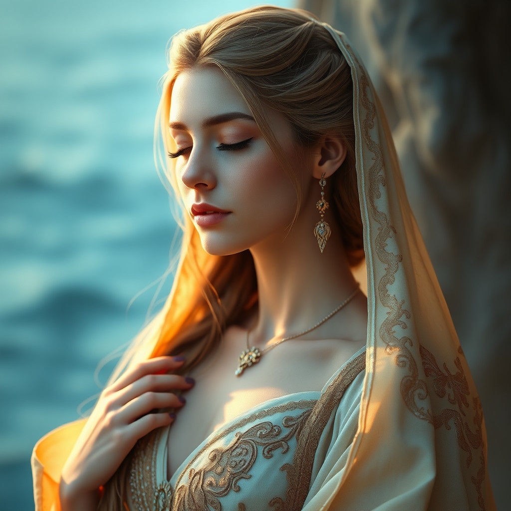 Serene Woman Portrait in Art Nouveau Style