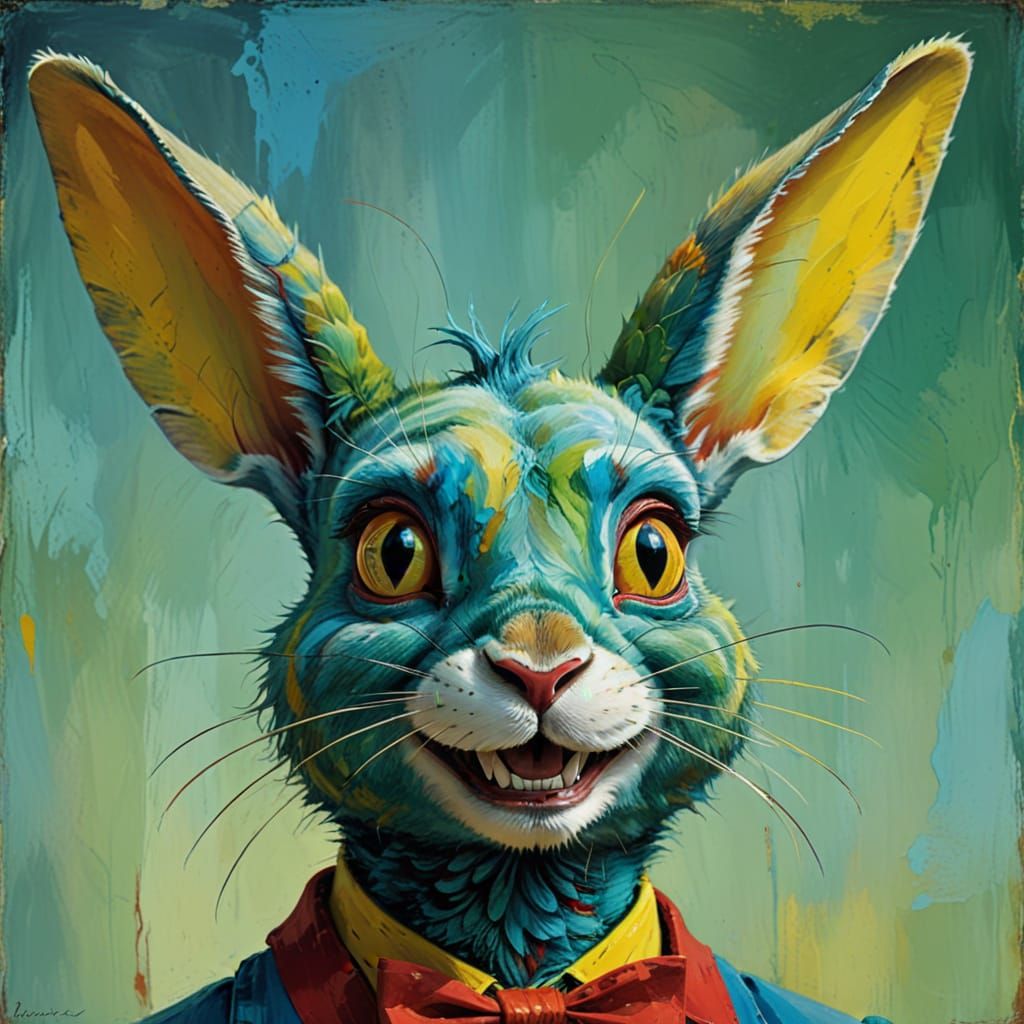 Smiling Rabbit in Surreal Gothic Style