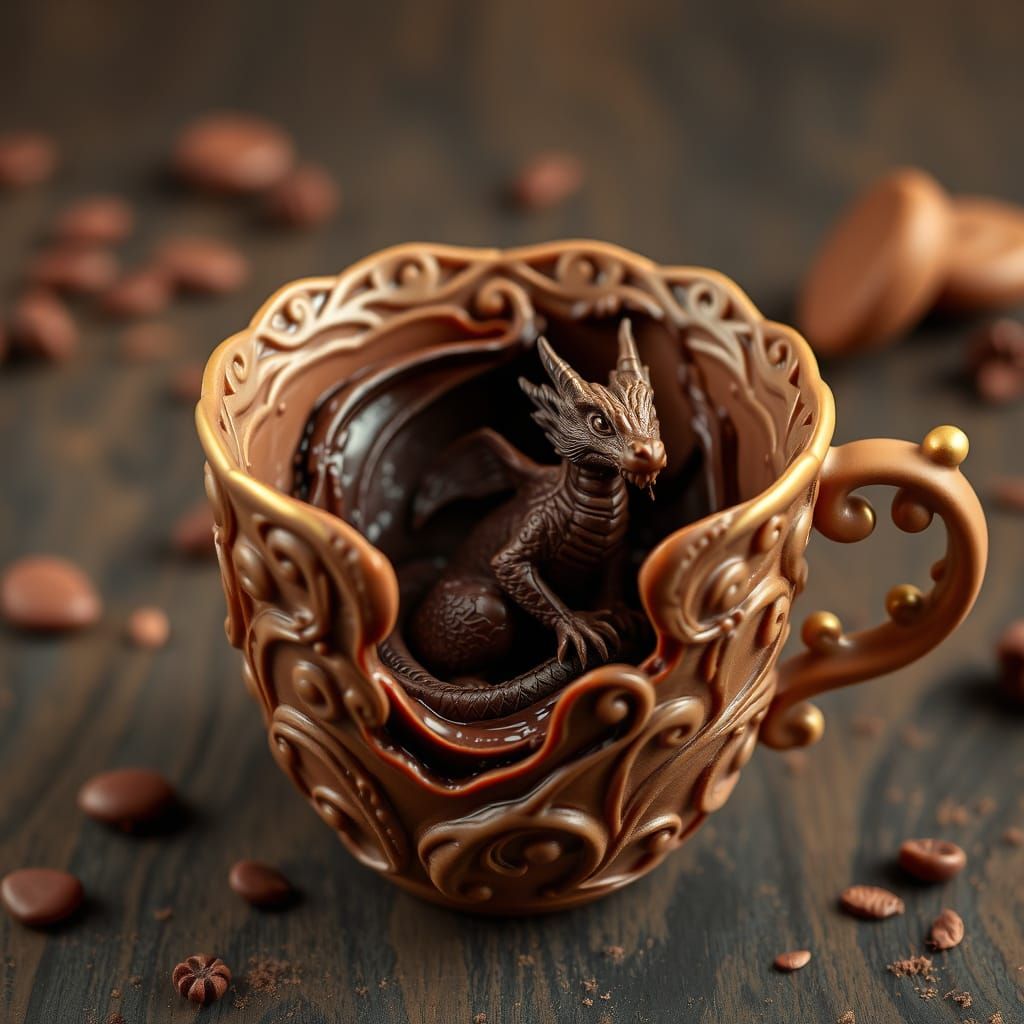 Chocolate Dragon Scene in Melting Chocolate Cup