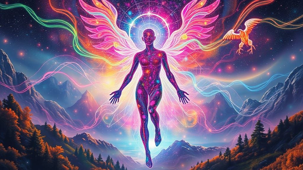 Ethereal Being Emerges from Kaleidoscope of Colors in a Drea...