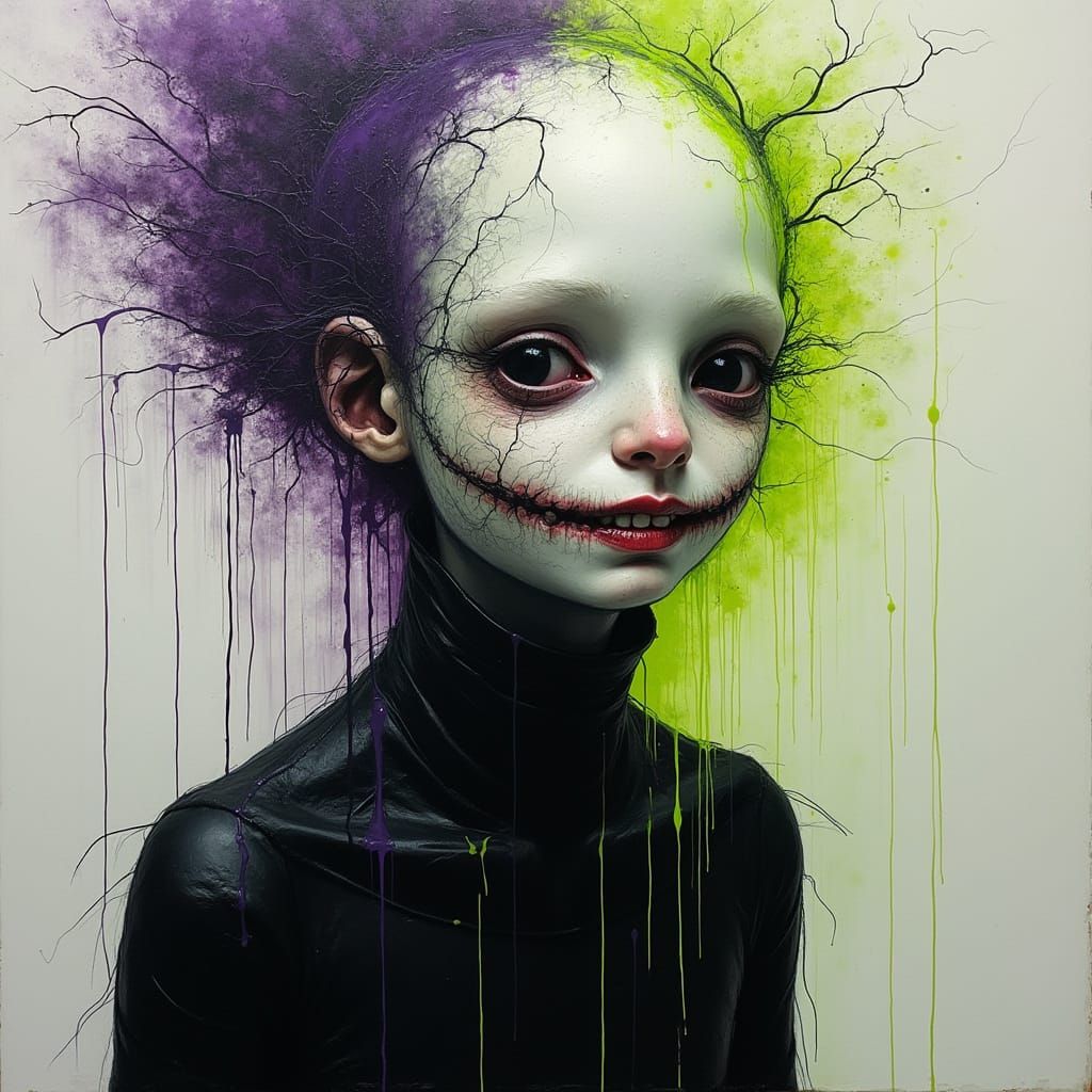 Distorted Beauty in Neon Darkness