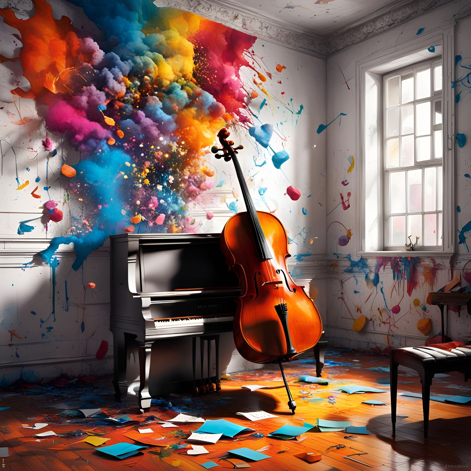 Cello Performance in Graffiti Art Style