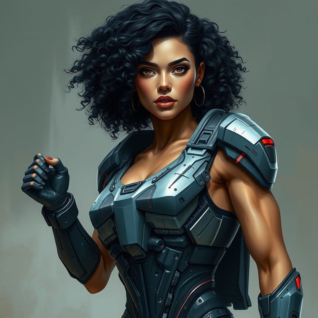 Heroic Woman in Robotech Armor: A Sci-Fi Portrait