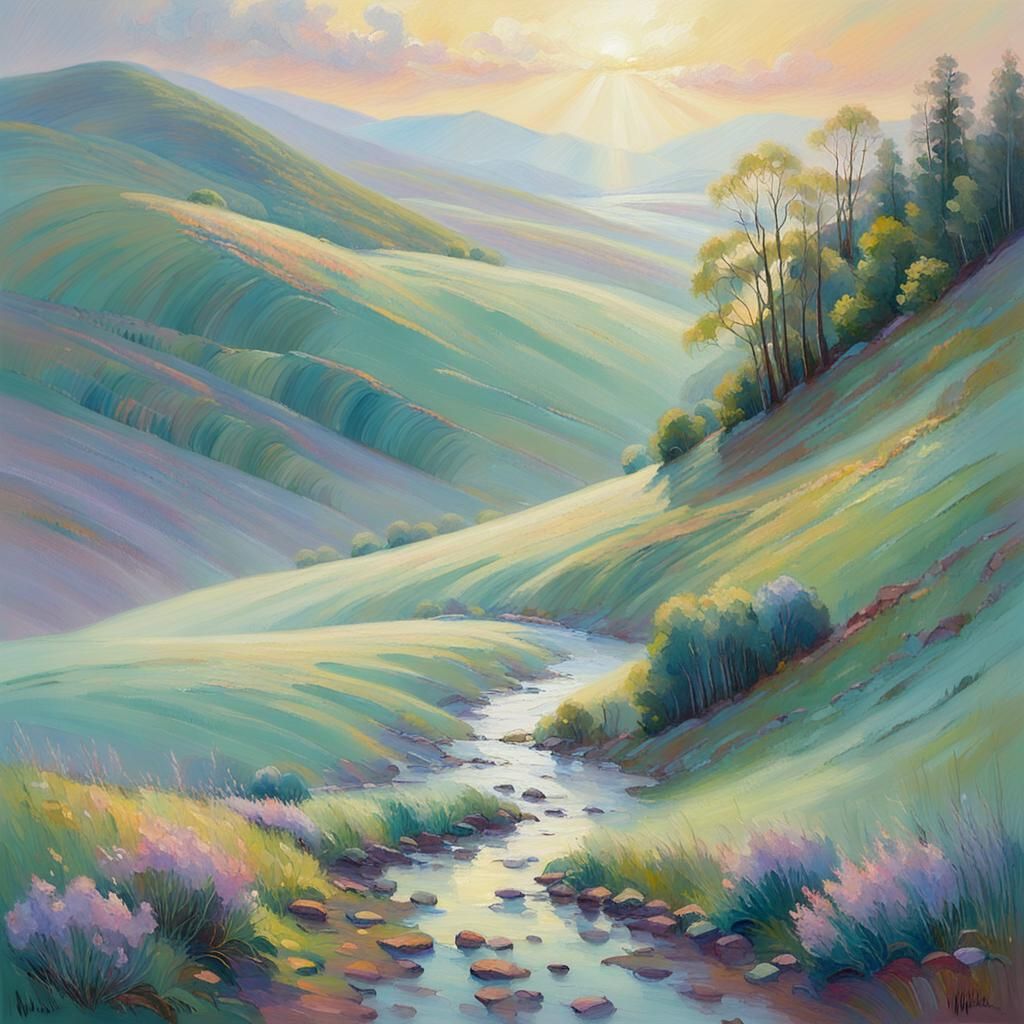 Scottish Hillside Shines in Impressionist Pastel Landscape