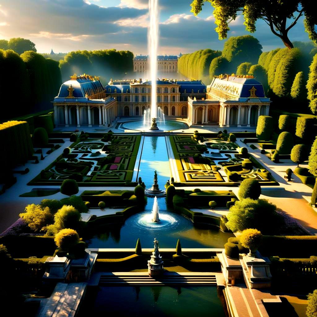 French Gardens of Versailles with Water Fountain