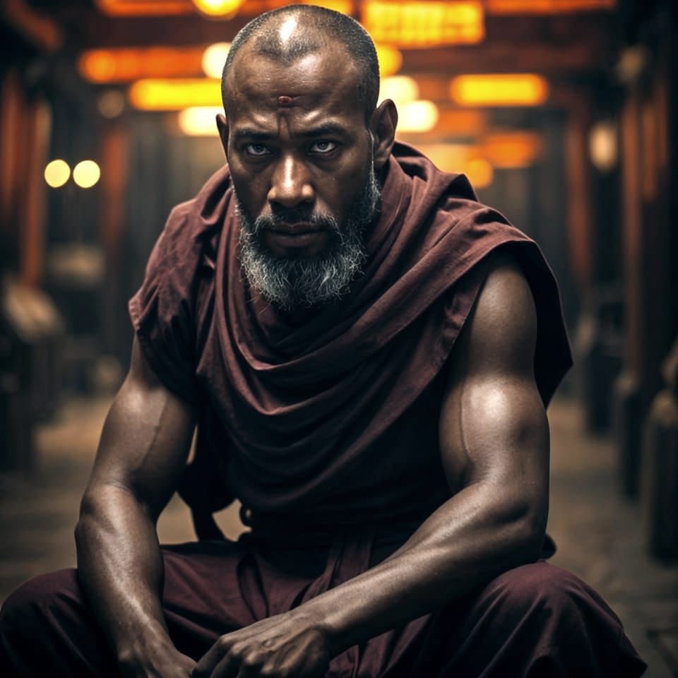 Warrior Monk in Temple Setting