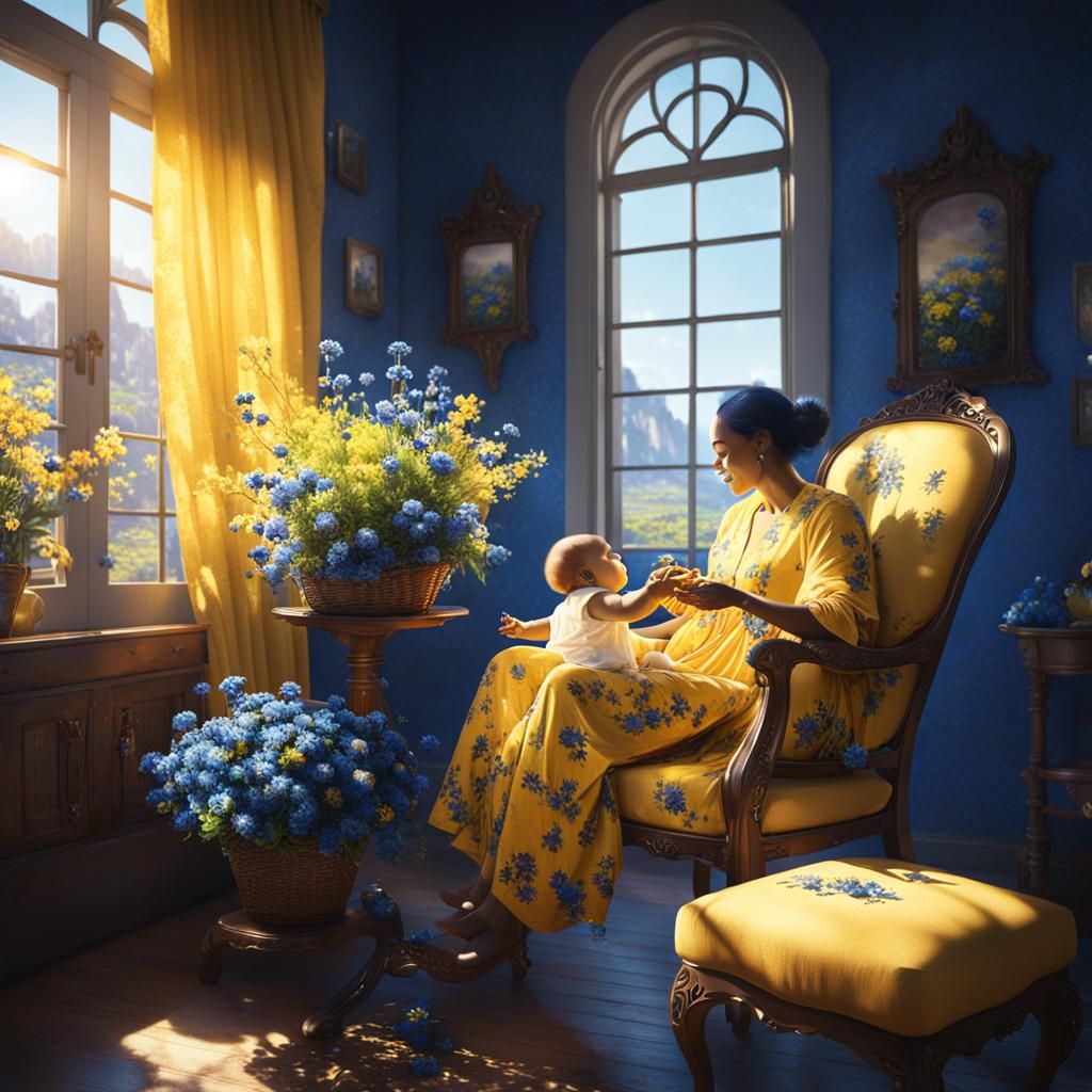 Mother and Baby in Sunlit Room: Fantasy Art