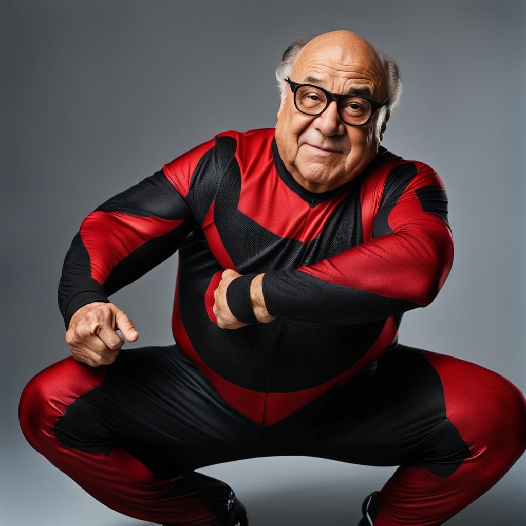 Man in Morphsuit Doing Squats: Professional Portrait