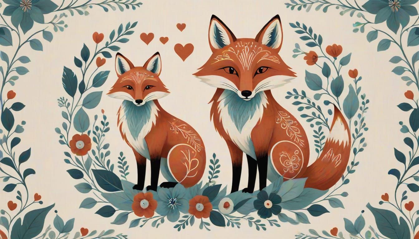 Vibrant Scandinavian Fox in Folk Art Style