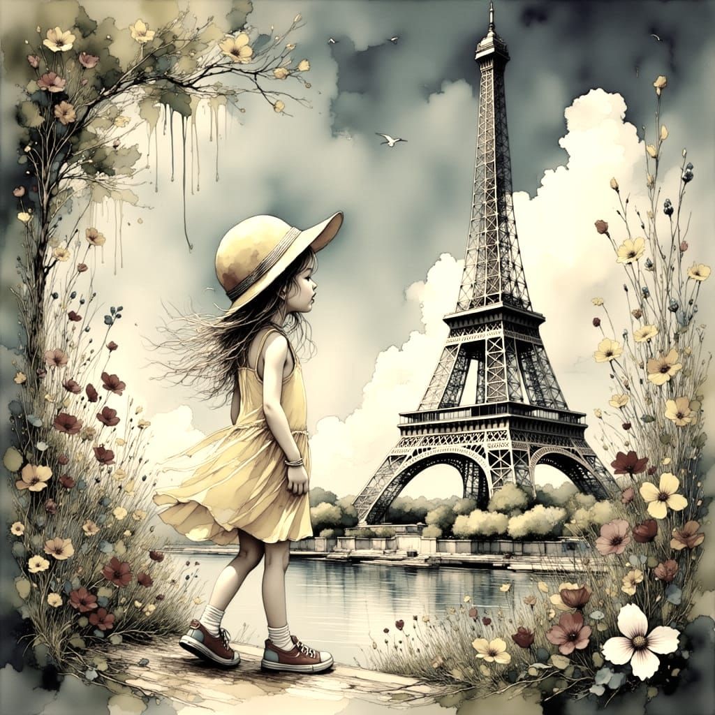 Elegant Parisian Beauty Basks in Eiffel Tower's Radiant Glow