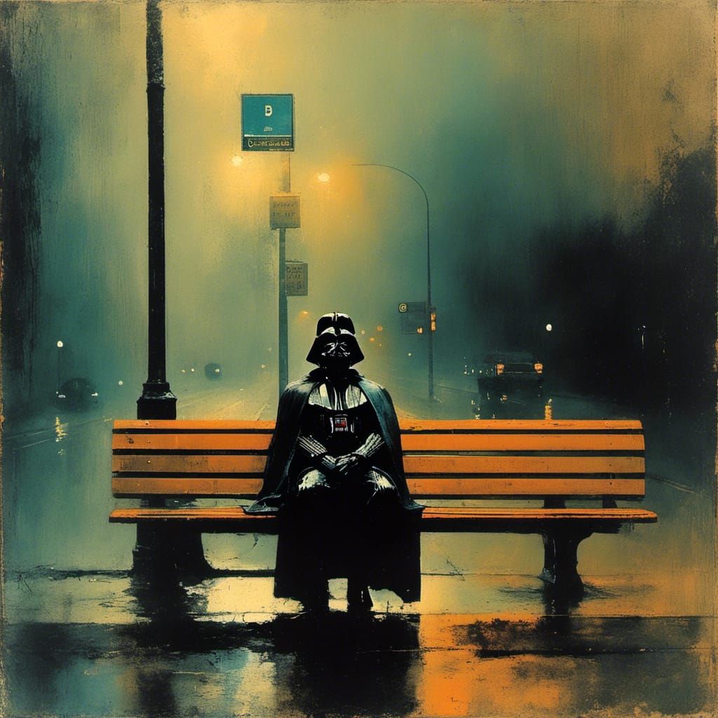 Darth Vader at Bus Stop in Surreal Style