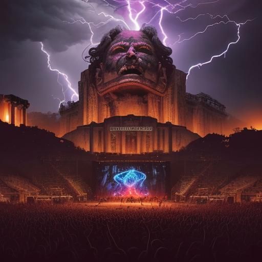 Demons Rocking Out in Hell, Synthwave Neon Art