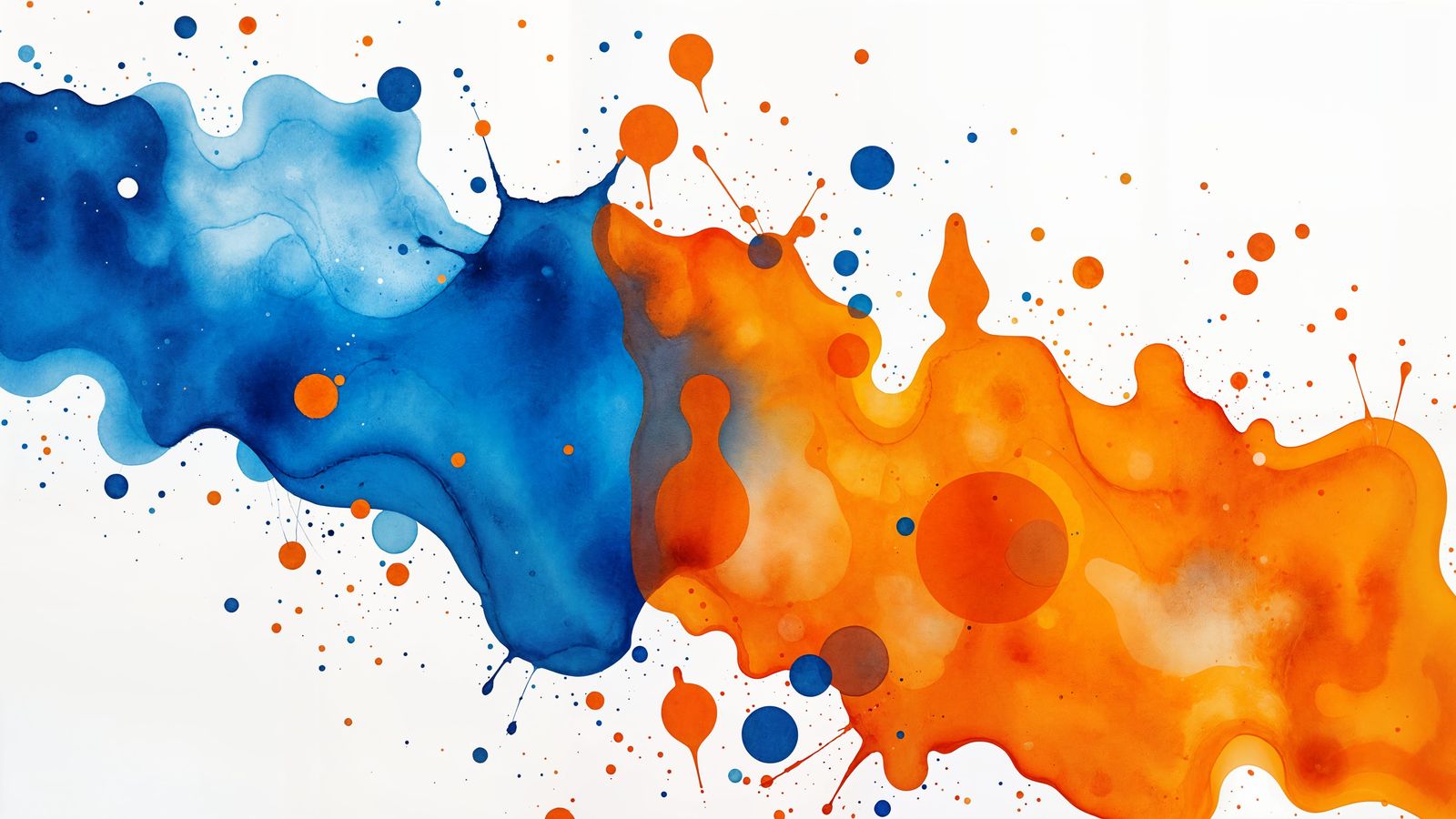Abstract Watercolor Splatter in Blue and Orange