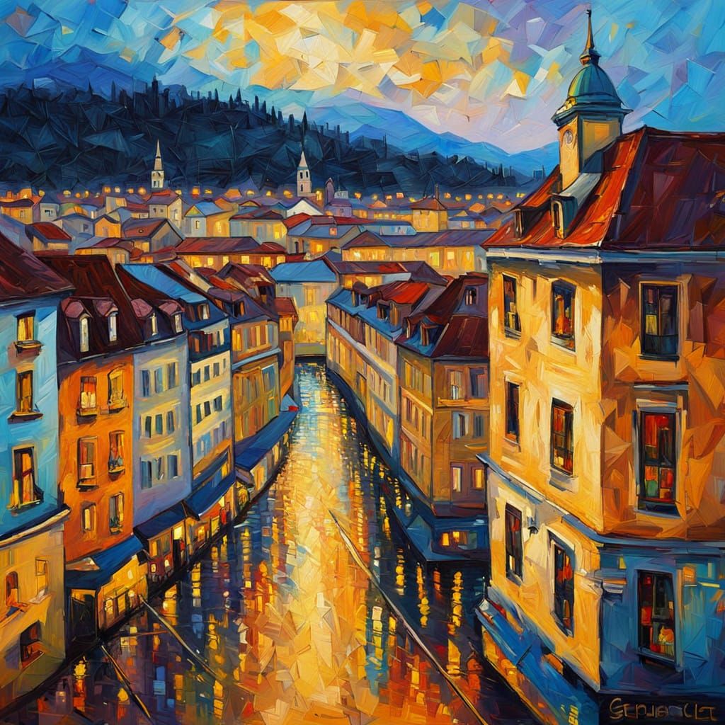 Geneva in Expressionist Oil Painting Style