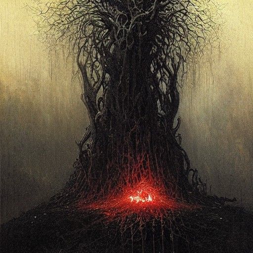 Tree of Life Ablaze: Dark Fantasy Illustration
