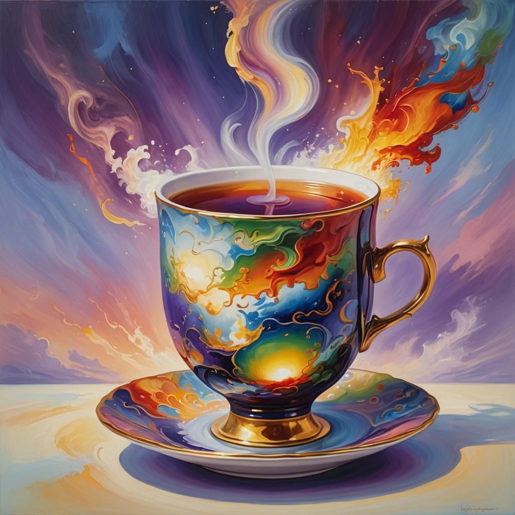 Tea Cup with Earth: Impressionist Oil Painting