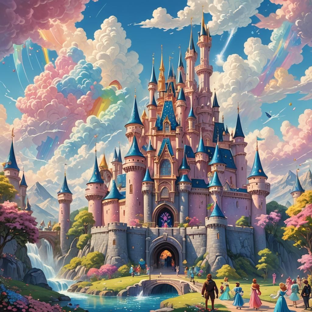 Disney Characters at Fantasy Castle, Digital Art