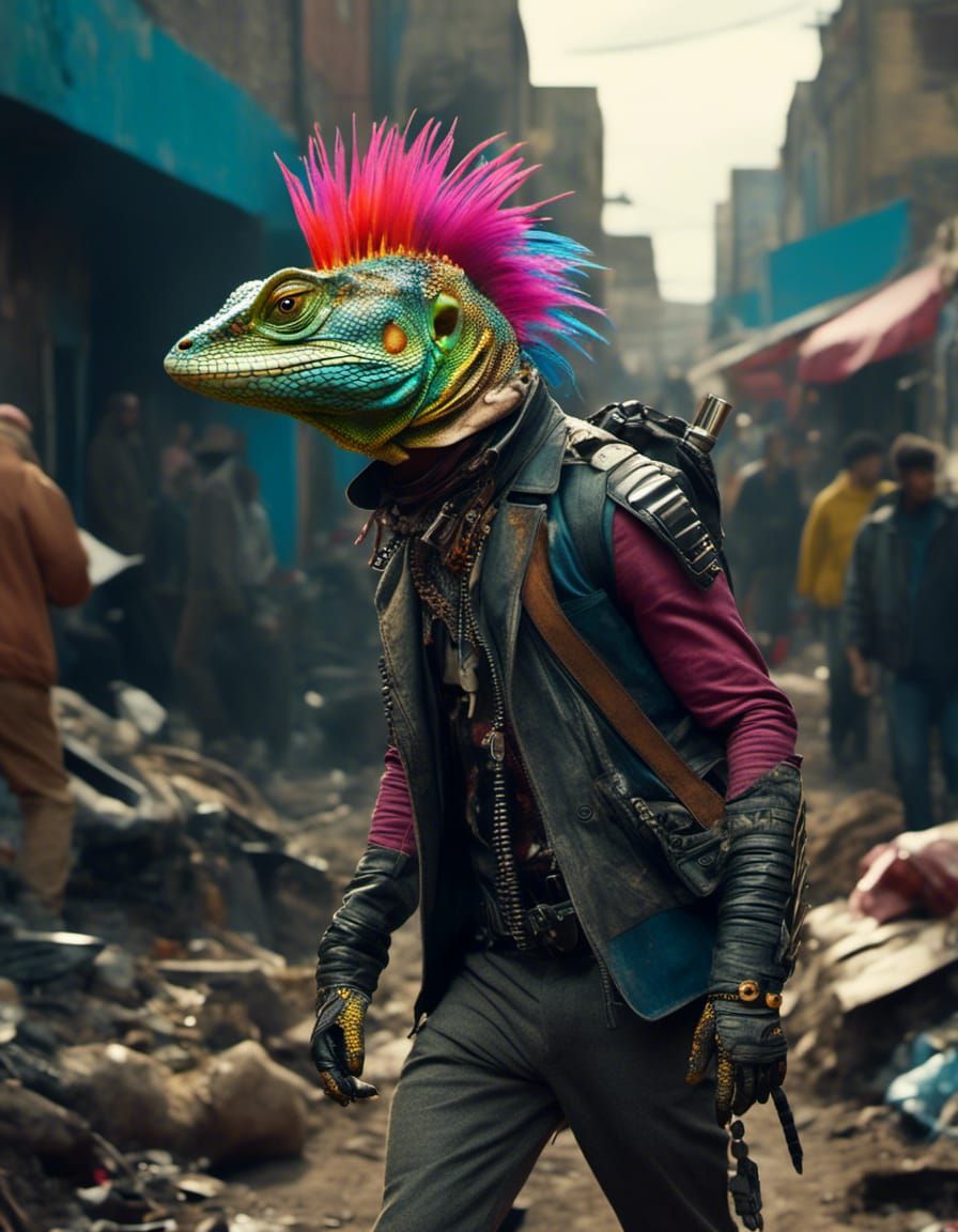 Punk Lizard in Dystopian Slums