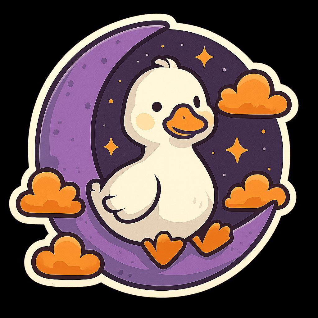 Cartoon Goose on Moon: Adorable Sticker Art