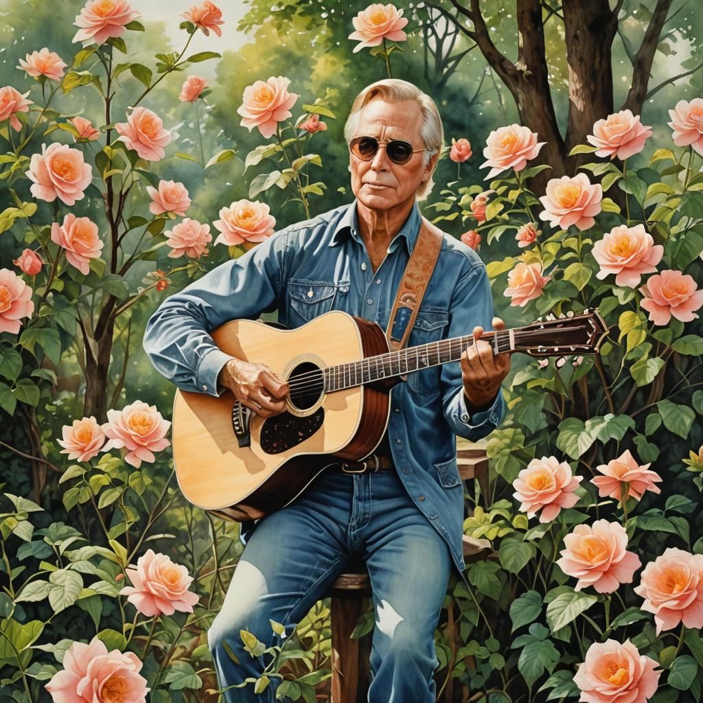 Dreamy Watercolor Portrait of George Jones